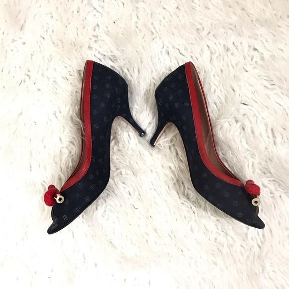 Red Valentino Denim Peep Toe Heels Size 37.5 $395 - Picture 7 of 7